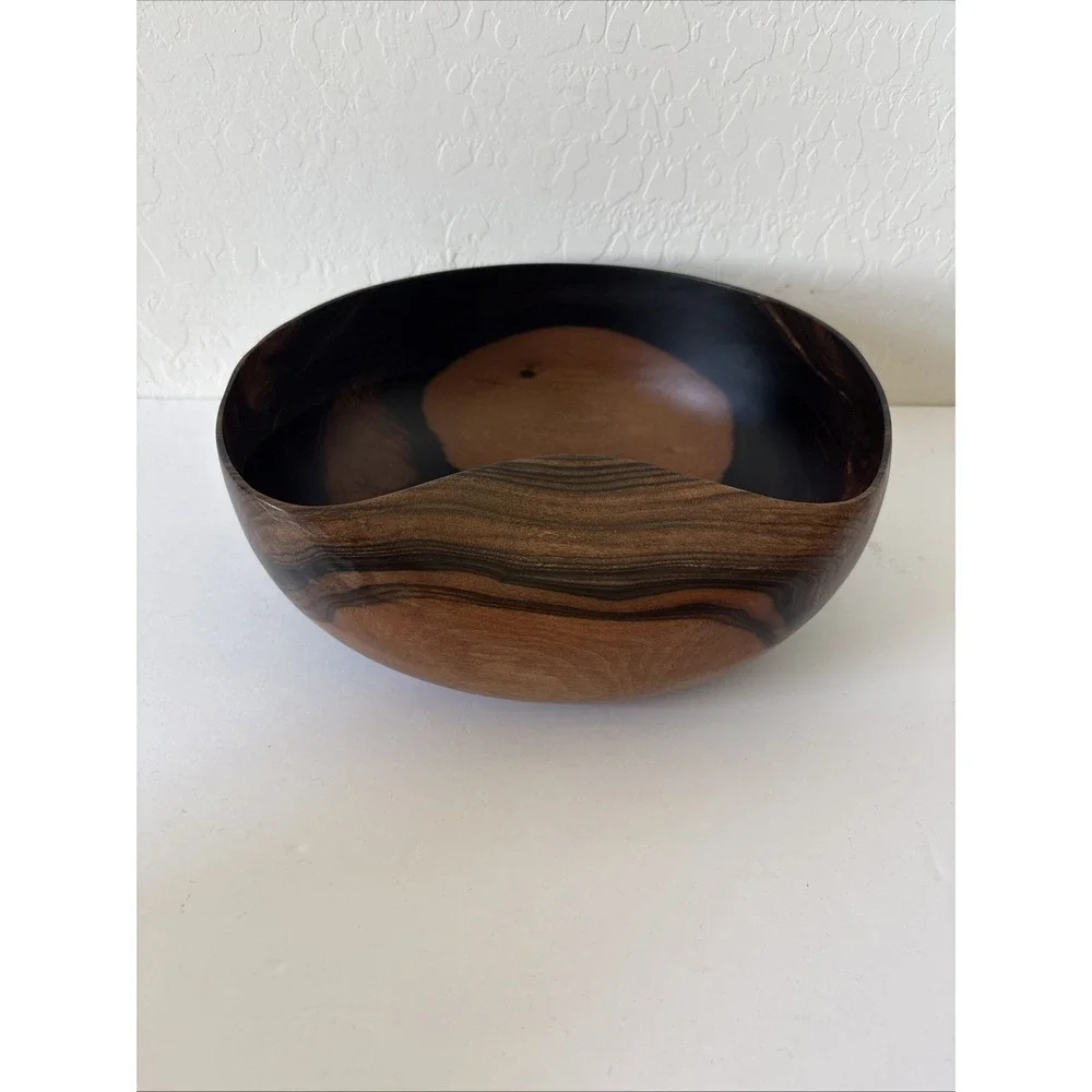 Vintage Hand Carved Indented Natural Wood Bowl